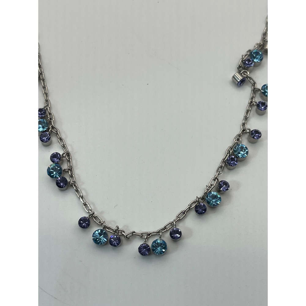 M4M Dangle Necklace Women 16-18" Blue Purple Excellent Signed Crystal Choker